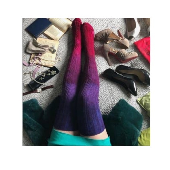 Ombré Hand Dyed cable Knit thigh high - Picture 2 of 11